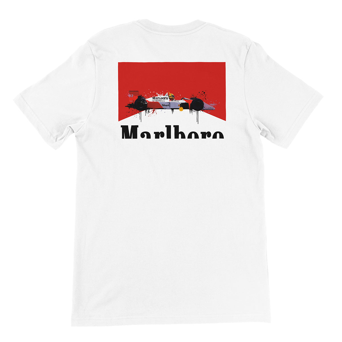 Ayrton Senna 1988 McLaren MP4/4 F1 - Premium Unisex Crewneck Rear Print T-shirt - Fueled.art