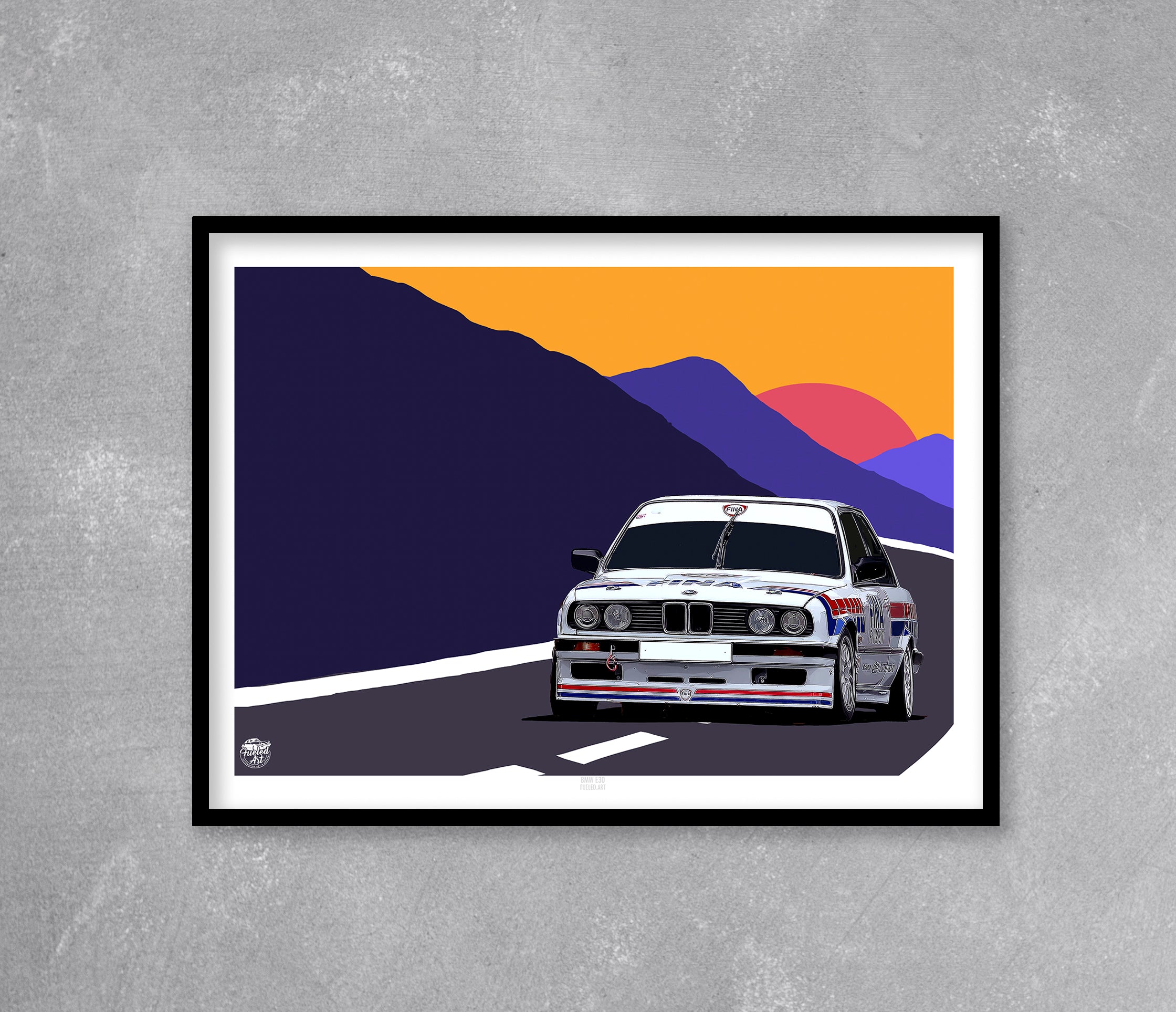 BMW E30 Fina Race Car Print - Fueled.art