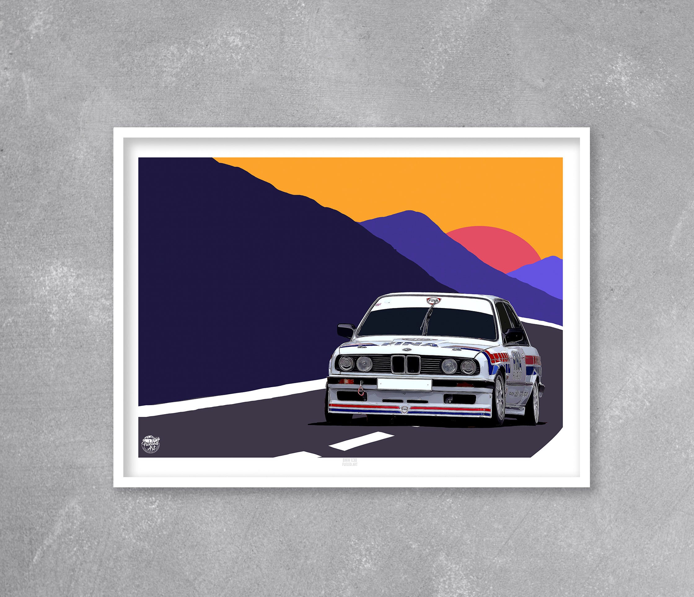 BMW E30 Fina Race Car Print - Fueled.art