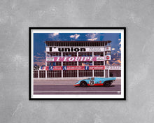 Load image into Gallery viewer, Porsche 917 Gulf Racing Reims Gueux Print - Fueled.art
