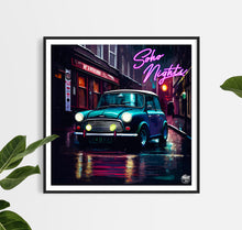 Load image into Gallery viewer, Classic Mini Cooper Soho Nights print - Fueled.art
