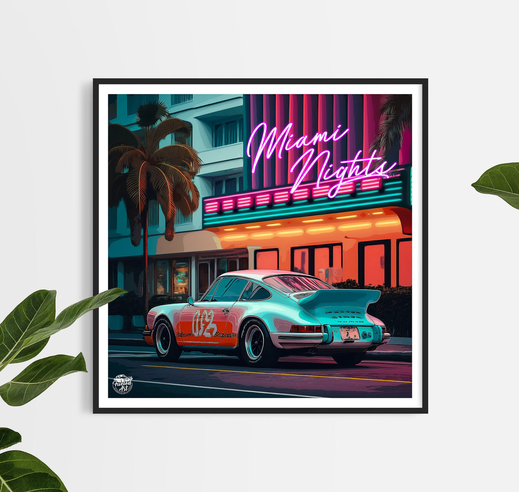 Classic Porsche 911 Miami Nights print - Fueled.art