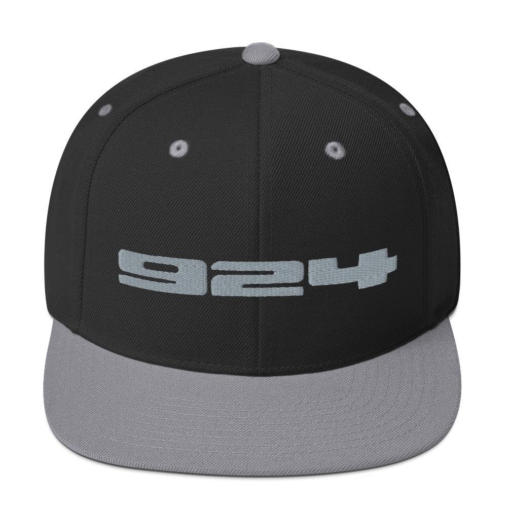 Porsche 924 - Embroidered Logo - Black & Silver Snapback Hat - Fueled.art