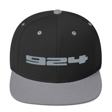 Load image into Gallery viewer, Porsche 924 - Embroidered Logo - Black &amp; Silver Snapback Hat - Fueled.art
