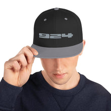Load image into Gallery viewer, Porsche 924 - Embroidered Logo - Black &amp; Silver Snapback Hat - Fueled.art
