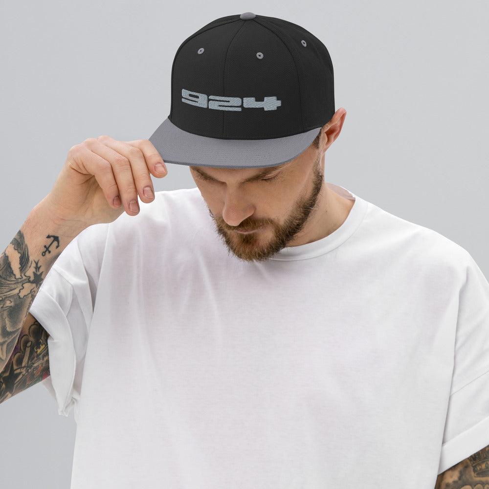 Porsche 924 - Embroidered Logo - Black & Silver Snapback Hat - Fueled.art