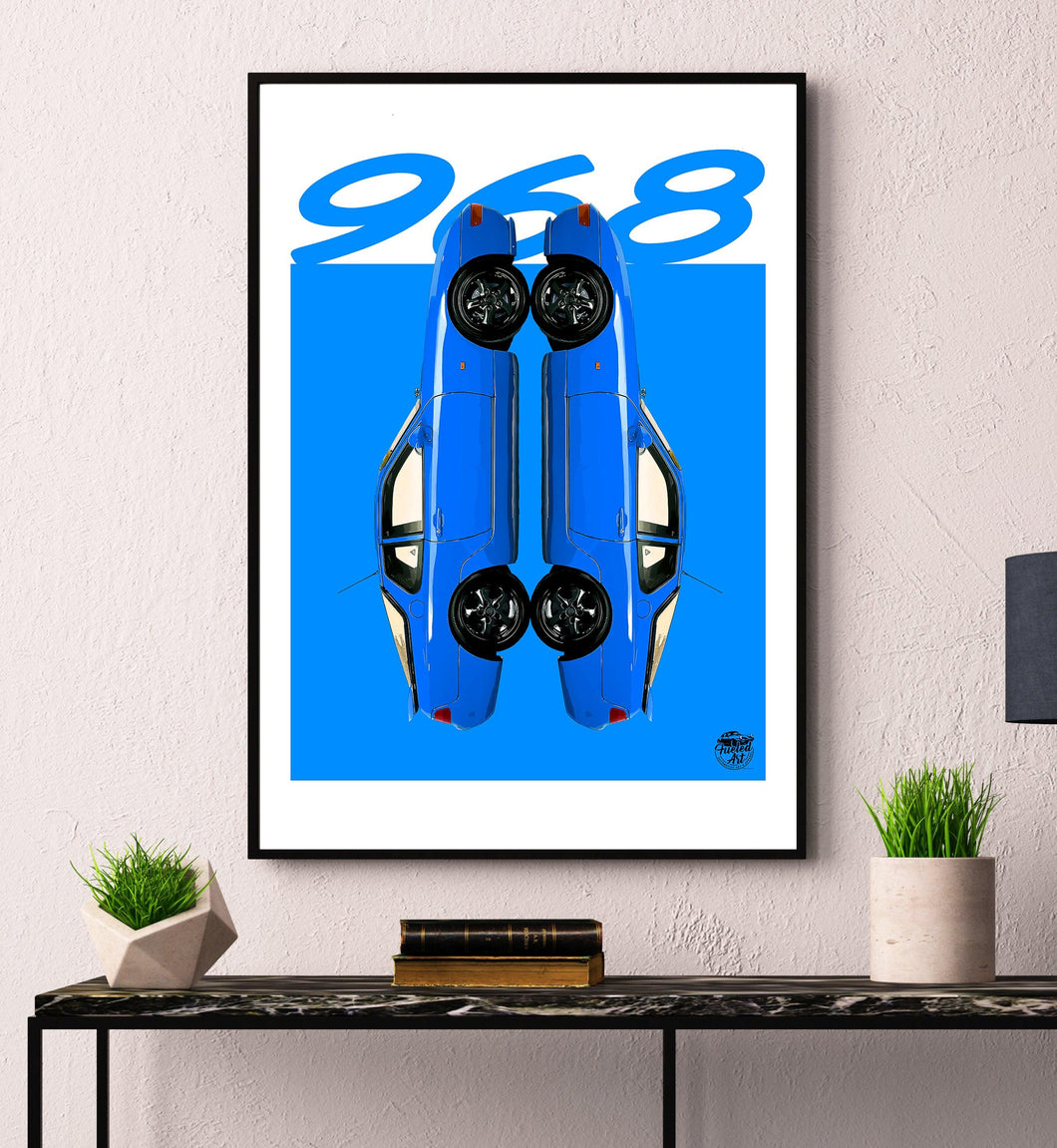 Porsche 968 Print - Maritime Blue - Fueled.art
