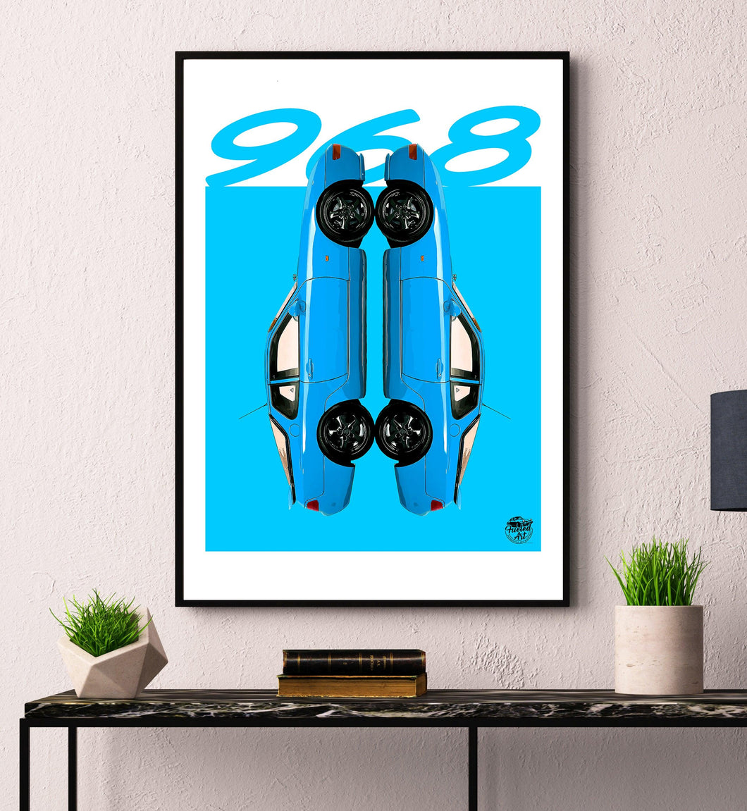 Porsche 968 Print - Riviera Blue - Fueled.art