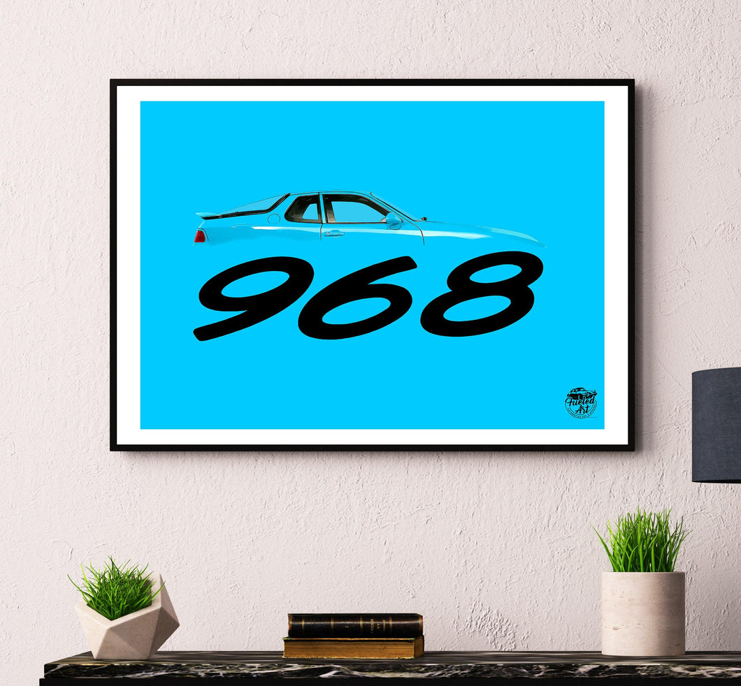 Porsche 968 Print - Riviera Blue - Fueled.art