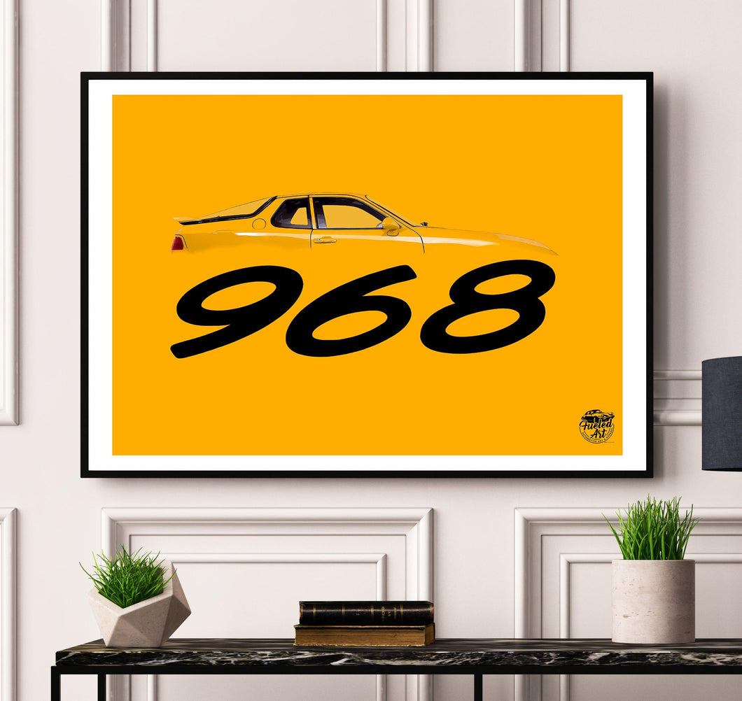 Porsche 968 Print - Speed Yellow - Fueled.art