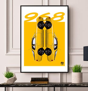 Porsche 968 Print - Speed Yellow - Fueled.art